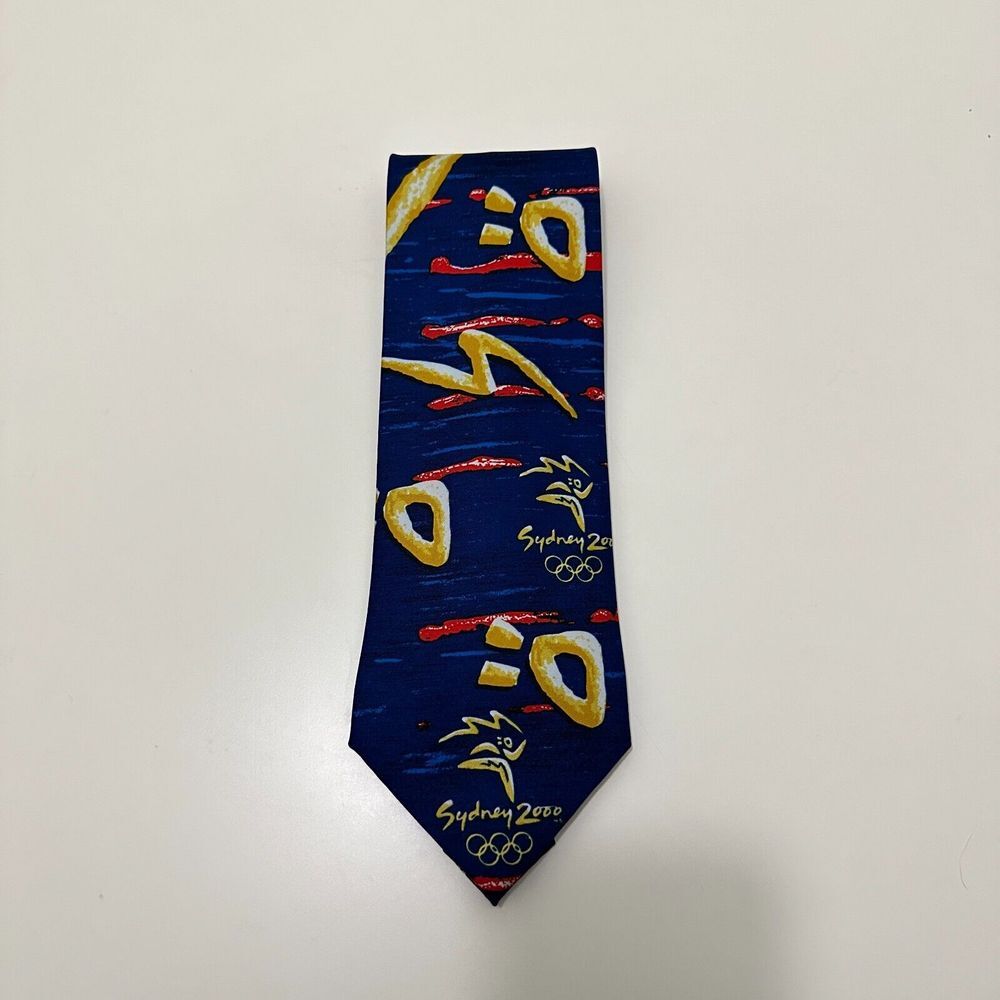 Sydney 2000 Olympics Necktie Mens Blue Yellow Torch Rings‎ Millennium Collection